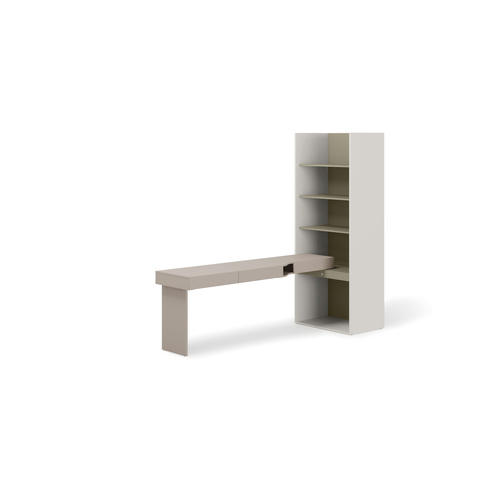 WOOW SET-WOS10LE - Zestaw Biurko Lewe i Regał Szeroki Szampański/Eukaliptus/Clay Grey