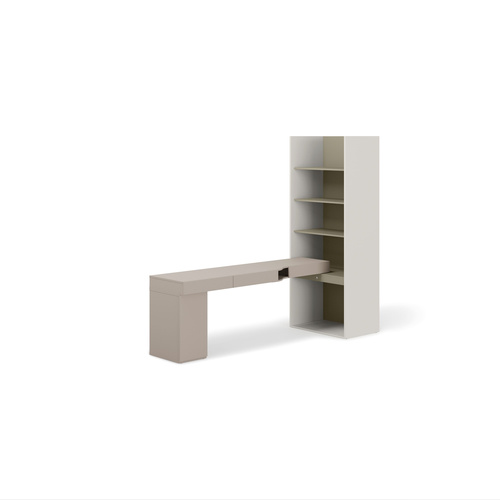 WOOW SET-WOS9LE - Zestaw Kontenerek i Biurko Lewe/Regał Szeroki Szampański/Eukaliptus/Clay Grey