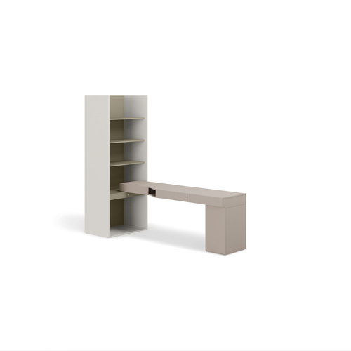 WOOW SET-WOS9PE - Zestaw Kontenerek i Biurko Prawe/Regał Szampan/Eukaliptus