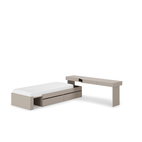 WOOW SET-WOS3P - Zestaw Biurko Prawe i Łóżko Szampański/Dąb Vincenza Bielona/Clay Grey