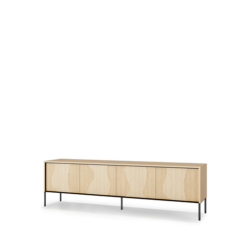 FLOW FW-05 - Komoda RTV 4D z Oświetleniem Dąb Vincenza Bielona Czarny Mat