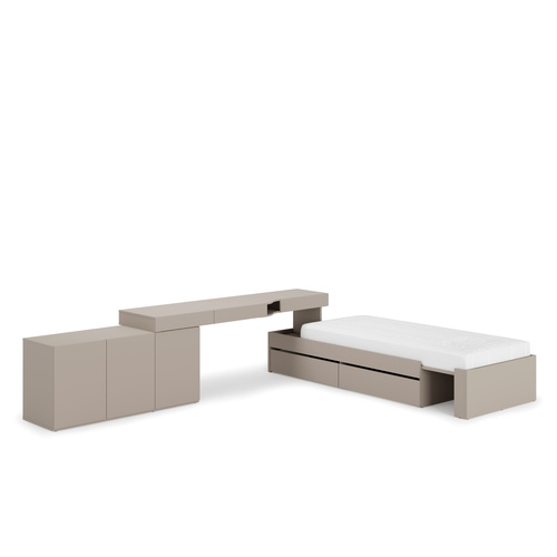 WOOW SET-WOS1L - Zestaw Komoda/ Biurko Lewe i Łóżko Szampański/Dąb Vincenza Bielona/Clay Grey