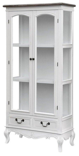 Rimini White 09 Witryna 2D/2S prowansalska biała z brązowym wieńcem przeszklona drewno/mdf