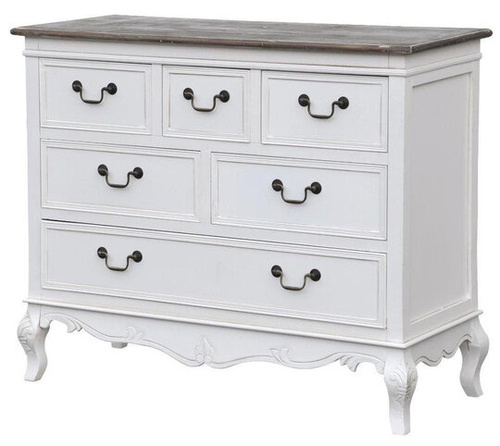 Rimini White 024 Komoda 5S prowansalska biała z przecieranym brązowym blatem drewno/mdf