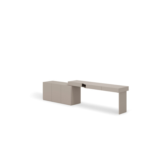 WOOW SET-WOS4P - Zestaw Komoda i Biurko Prawe Szampański/Dąb Vincenza Bielona/Clay Grey