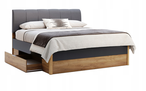 Ramona RA-38-LV - Łóżko z Zagłówkiem 2 Szuflady Dąb Craft Lava Mat 180x200 cm