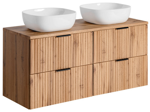 Podwójna Szafka 60 cm ADEL OAK z umywalkami SMILE i blatem 120 cm