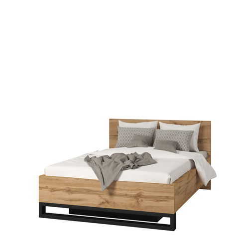 Halle S – Łóżko z Pojemnikiem i Stelażem 140x200 cm Dąb Wotan Czarny Mat