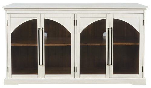 Avola AV2293-65 Komoda 165 cm biała drewno akacji przeszklone drzwi