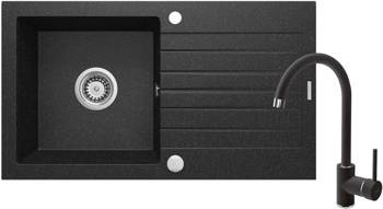 Zlewozmywak granitowy z baterią 1-komorowy z ociekaczem Zorba