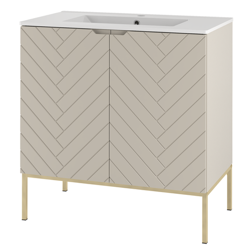 ASPEN-08 - Szafka z Umywalką 2D 80cm Kaszmir Zestaw-3 Złoty Stelaż