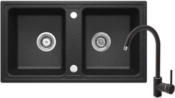 Zlewozmywak granitowy z baterią 2-komorowy Zorba