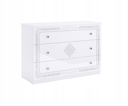 Luiza LZ-63-WB - Komoda 3 Szuflady Biały Mat Biały Połysk z Nadrukiem