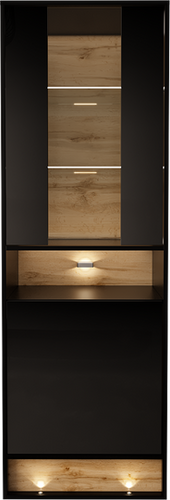VISION-04 - Witryna 2D z Oświetleniem LED Czarny Mat Dąb Wotan Mat Czarny Połysk