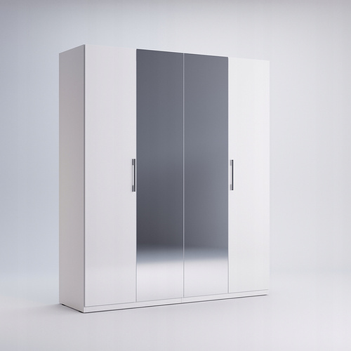Family FM-14-WB - Szafa 4-drzwiowa z Lustrem Biały Mat Biały Połysk