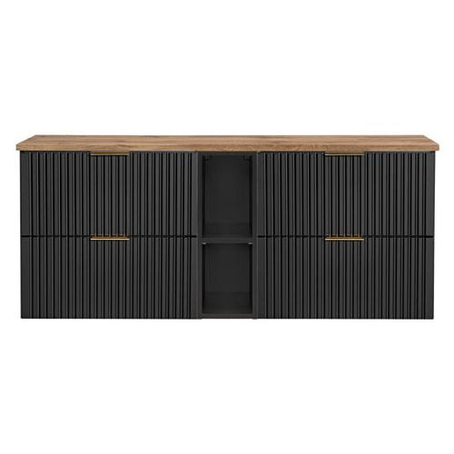 Zestaw 140 cm ADEL BLACK z Podwójną Szafką oraz Regałem Dolnym i Blatem