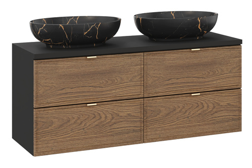 Zestaw Szafka z Blatem i 2 Umywalki Nablatowe 120 cm Talia Casella Czarny Mat