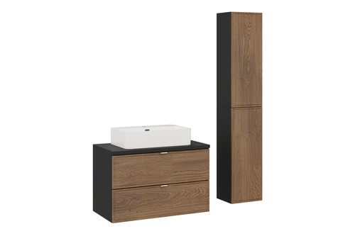 Zestaw Szafka Pod Umywalkę z Blatem 80 cm i Umywalka Nablatowa oraz 2 Półsłupki Talia Casella Czarny Mat