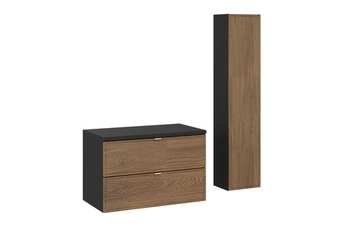 Zestaw Szafka Pod Umywalkę z Blatem 80 cm i Słupek Wysoki Talia Casella Czarny Mat