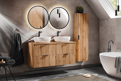 Zestaw 120 cm Podwójna Szafka ADEL OAK z umywalkami SMILE 