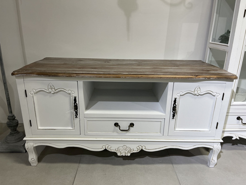 Rimini White 034 Komoda RTV 1S/2D prowansalska biała z przecieranym brązowym blatem drewno/mdf_01