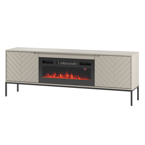 ASPEN-02 - Komoda RTV 2D z Kominkiem Elektrycznym Kaszmir Czarny Stelaż