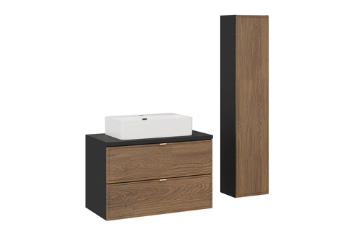 Zestaw Szafka Pod Umywalkę z Blatem 80 cm i Umywalka Nablatowa oraz Słupek Wysoki Talia Casella Czarny Mat