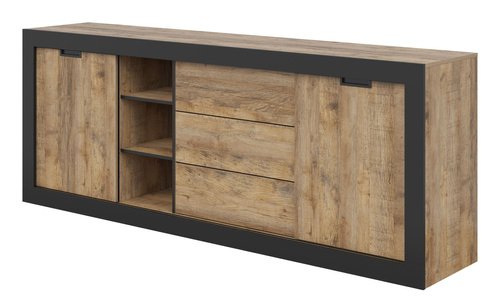 Tudor - Komoda 2D3S Dąb Samdal Czarny Mat