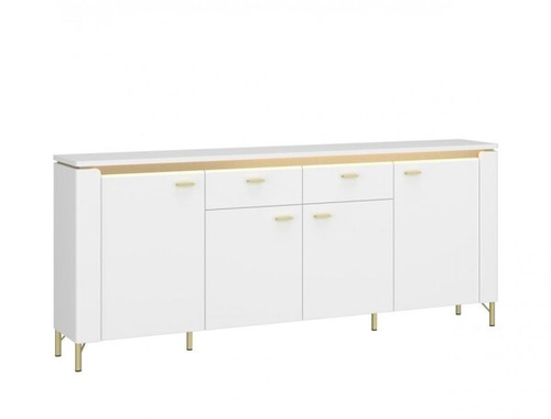 Lazio LAZK03 – Komoda 4D2S z Oświetleniem LED Biały Alpejski/Biały Połysk/Złoty