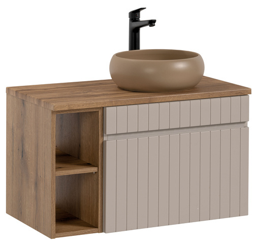 Szafka 60 cm ICONIC CASHMERE z Umywalką WIKI MC i Regałem