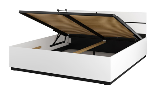 Cross S - Łóżko z Pojemnikiem i Stelażem 180 cm Biały Czarny Onyks Mat