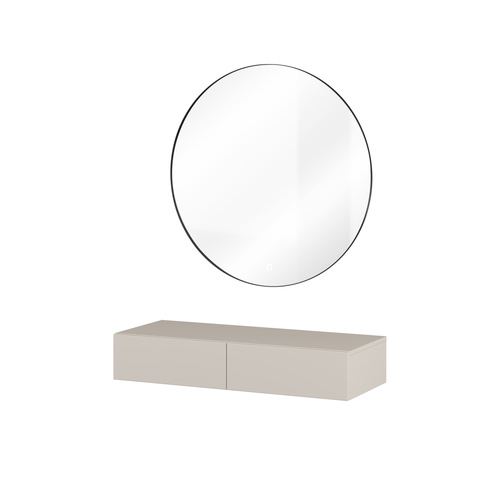 Jukon S - Toaletka Wisząca 2S + Lustro LED Kaszmir Czarne Metalowe Nogi