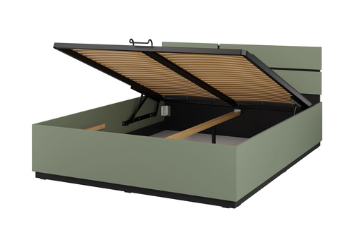 Cross S - Łóżko z Pojemnikiem i Podnoszonym Stelażem 160 cm Zgaszona Zieleń Czarny