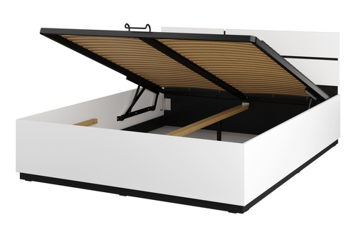 Cross S - Łóżko z Pojemnikiem i Podnoszonym Stelażem 160 cm Biały Czarny Onyks Mat