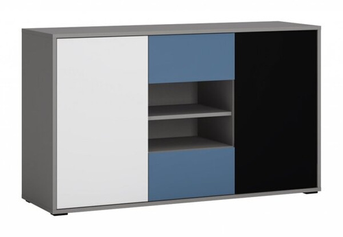 Laser LASK02B - Komoda 2D2S Szary/Czarny/Biały/Niebieski