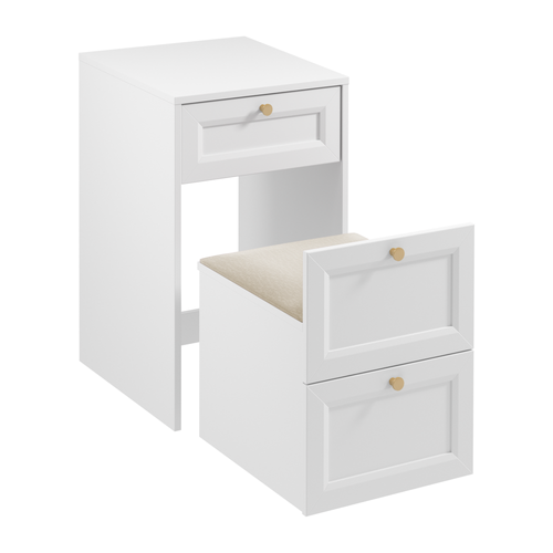 Rel TS - Toaletka Rozsuwana z Lustrem i Siedziskiem Biały Platynowy Mat