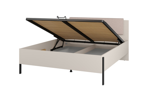 Jukon S - Łóżko 160 cm z Pojemnikiem Kaszmir Czarne Metalowe Nogi