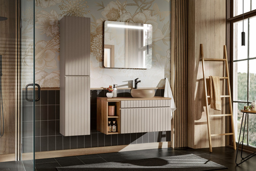 Zestaw 100 cm ICONIC CASHMERE z umywalką WIKI MC i Regałem