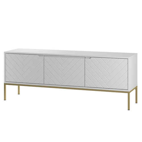 ASPEN-01 - Komoda RTV 3-drzwiowa Biały Mat Złoty Stelaż