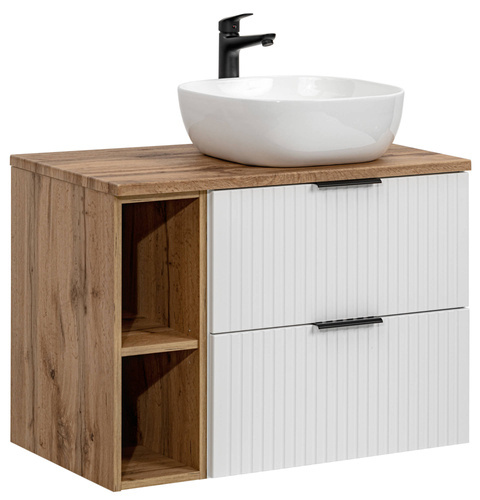 Szafka 60 cm ADEL WHITE z umywalką SMILE, blatem i regałem