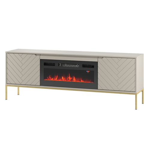 ASPEN-02 - Komoda RTV 2D z Kominkiem Elektrycznym Kaszmir Złoty Stelaż