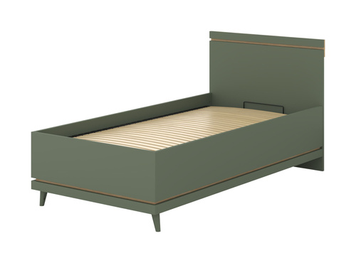 Scandi - Łóżko 100x200 cm ze Stelażem Zgaszona Zieleń Dąb Olejowany