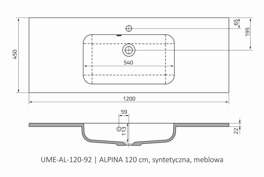 Oristo Umywalka meblowa 120 cm ALPINA