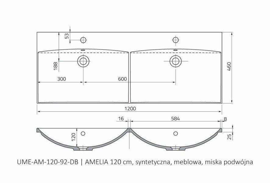 Oristo Umywalka meblowa 120 cm podwójna AMELIA