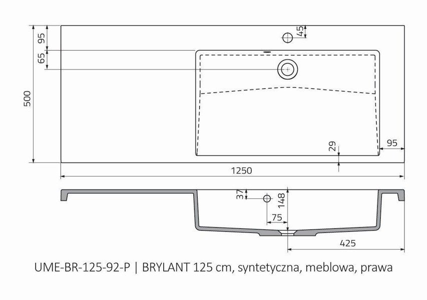 Oristo Umywalka meblowa 125 cm prawa BRYLANT